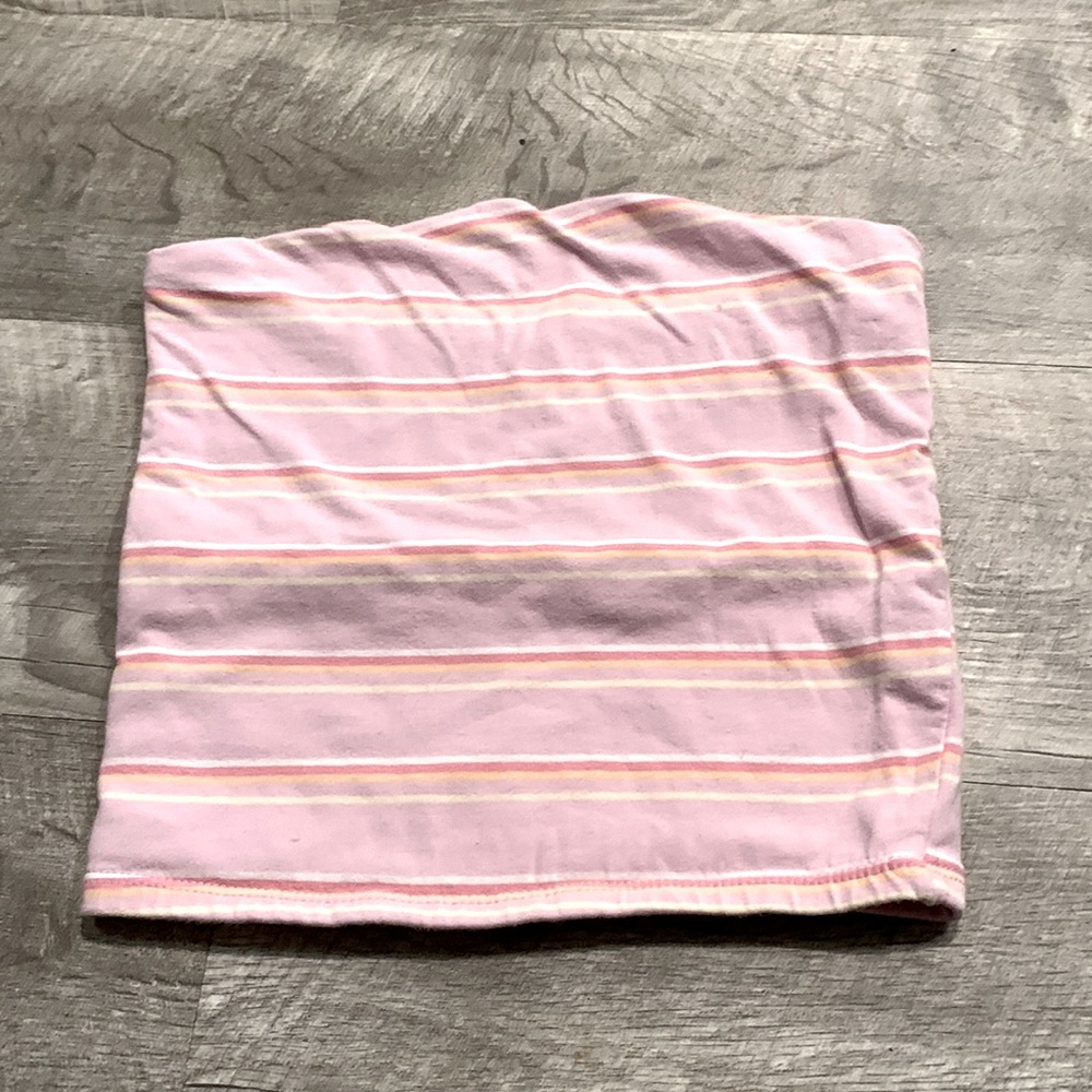 Wild fable pink,white,orange,and yellow striped crop/tube top